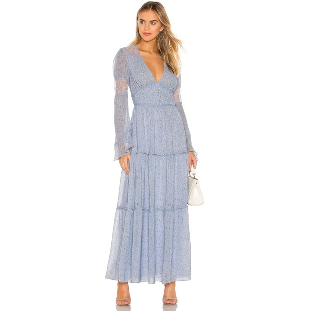 DIVINE HERITAGE REVOLVE BLUE FLORAL PRINT MAXI DRESS
